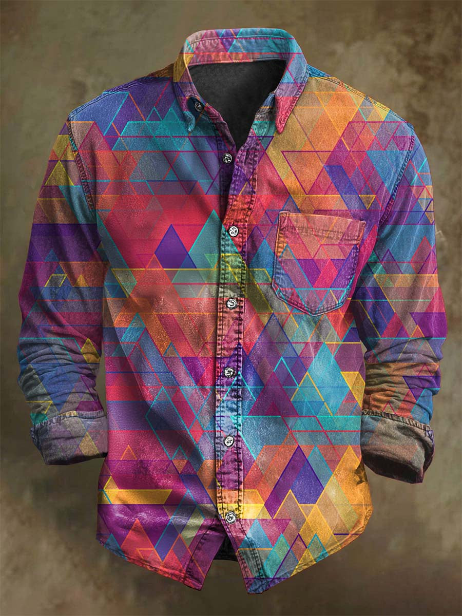 Camisa de manga larga casual con estampado geométrico vibrante