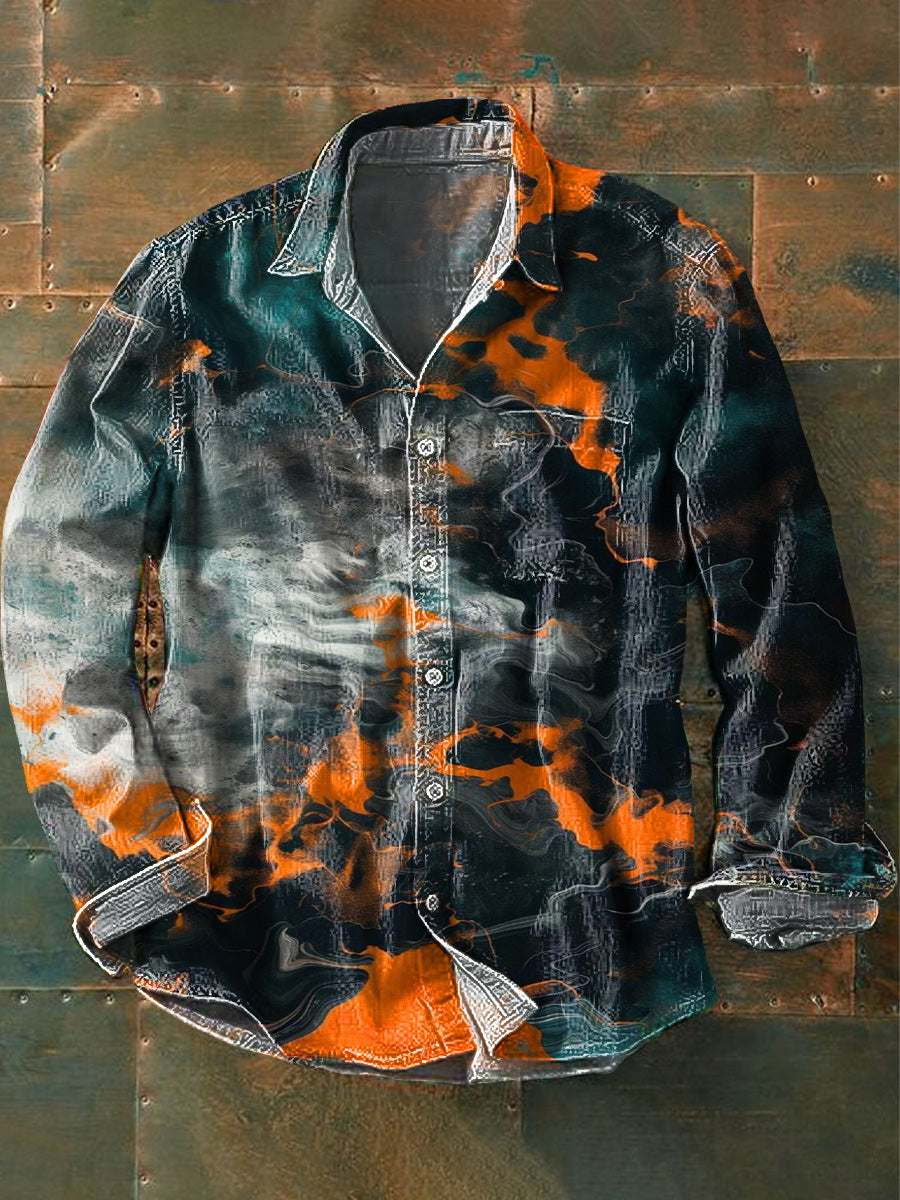Camisa casual de algodón de la impresión del arte del humo del choque del color de los hombres