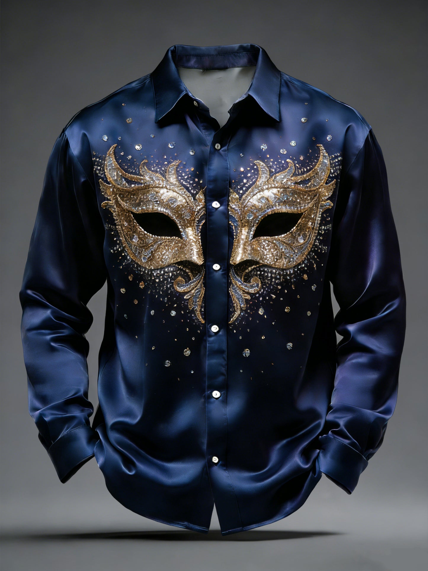 Camisa de satén retro del arte de la máscara de la lentejuela del carnaval