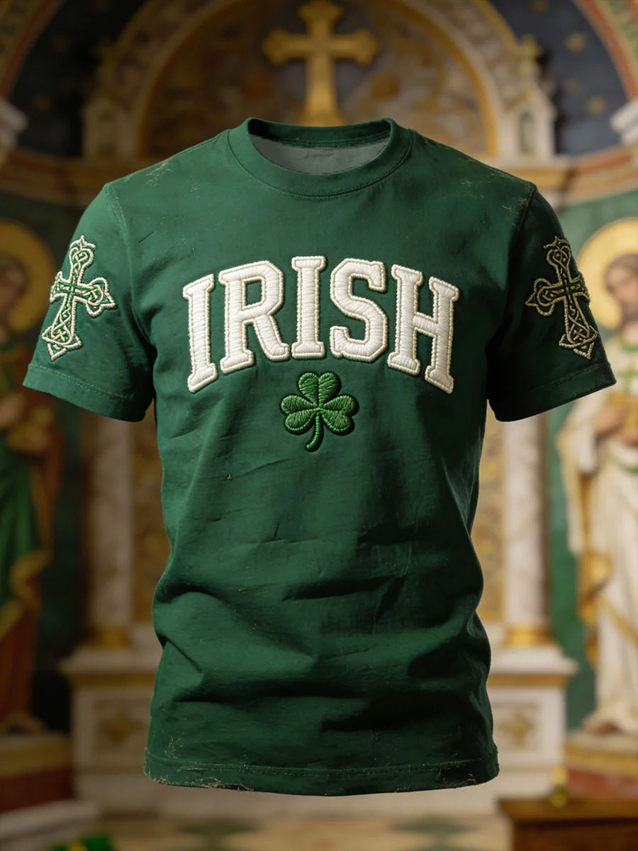 Camiseta de manga corta con estampado de trébol del día de San Patricio para hombre