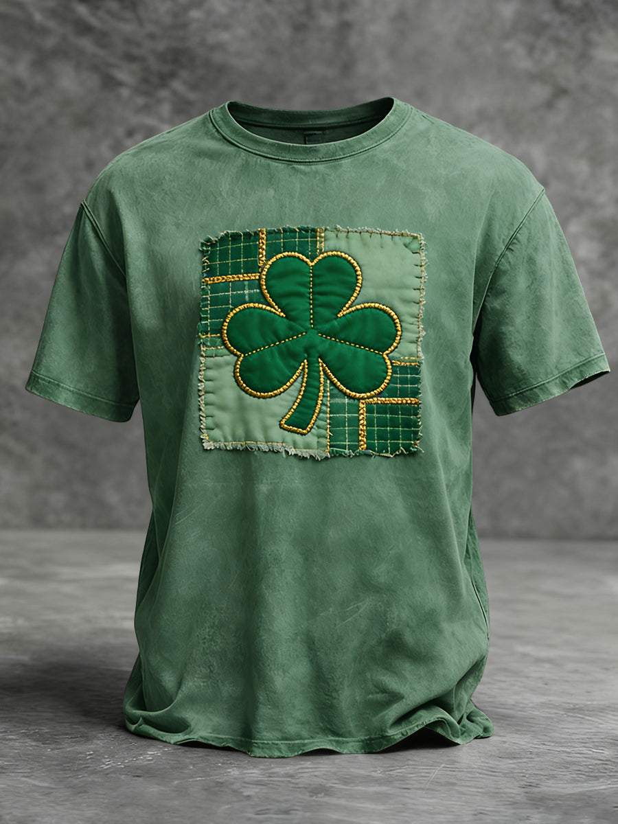 Camiseta casual retro del remiendo del trébol del día de St. Patrick