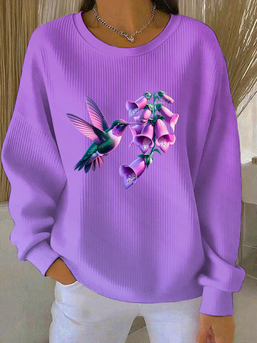 Sudadera casual con estampado de arte púrpura para mujer