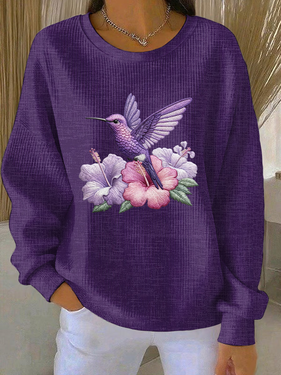 Sudadera casual con estampado de arte de flora púrpura para mujer