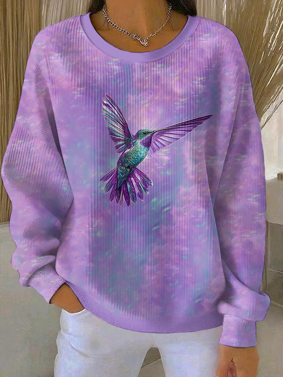 Sudadera casual con estampado de arte púrpura para mujer