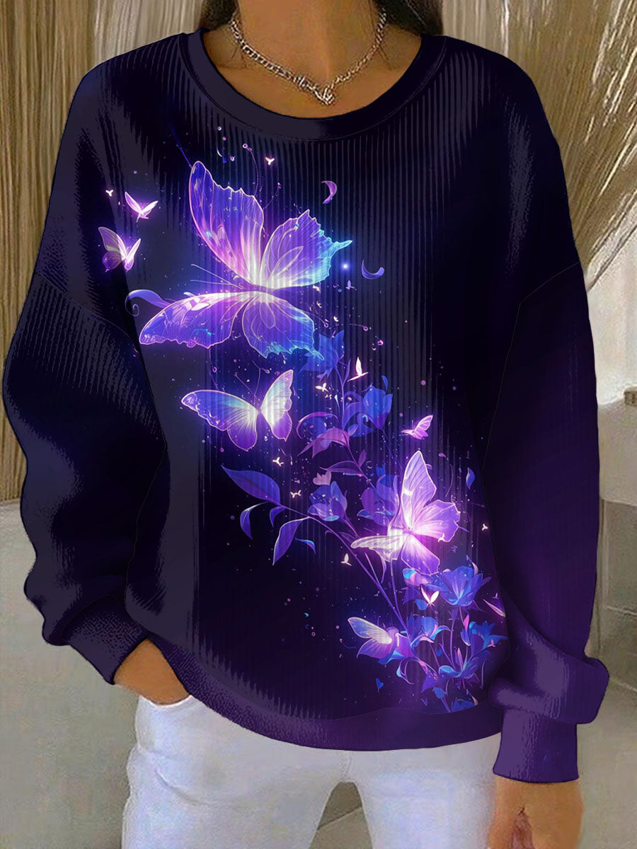 Sudadera casual con estampado de arte púrpura para mujer