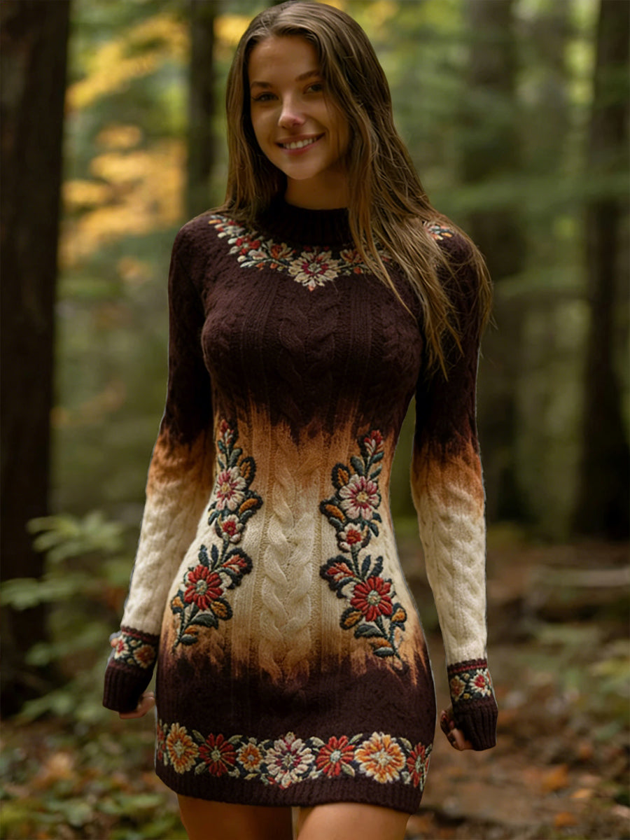 Vestido elegante floral étnico simétrico húngaro de la vendimia de las señoras