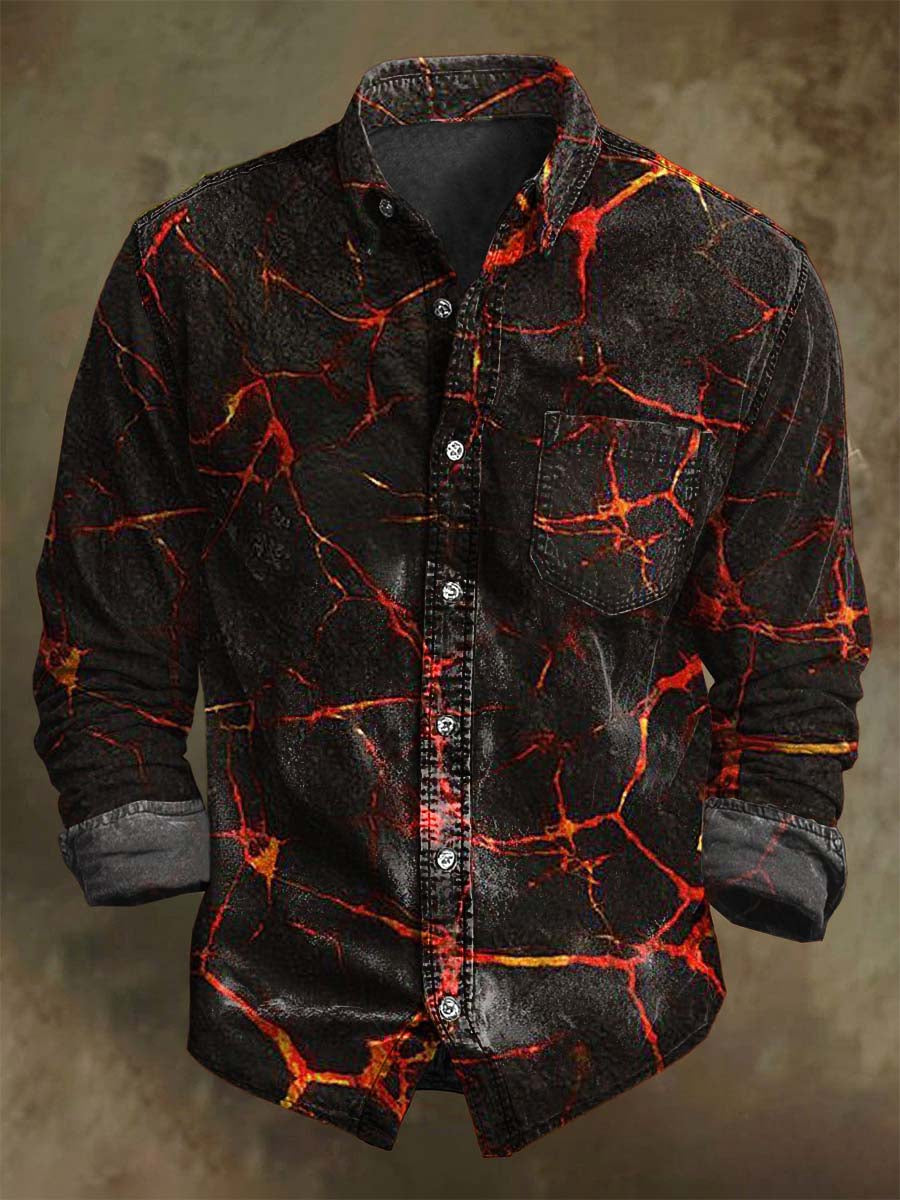 Camisa de manga larga casual con estampado texturizado Lava Crack