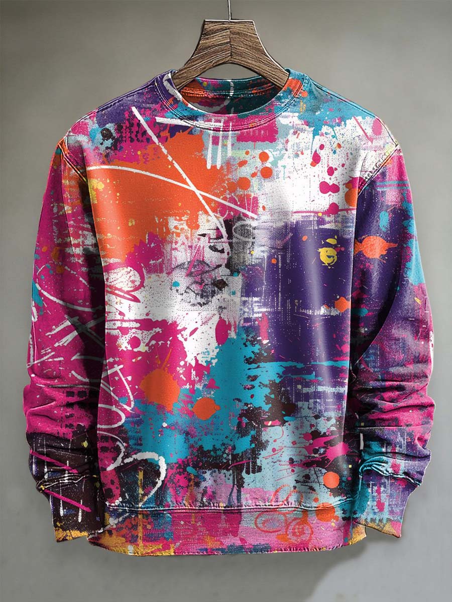 Sudadera de cuello redondo casual con estampado de pintura al óleo abstracta colorida