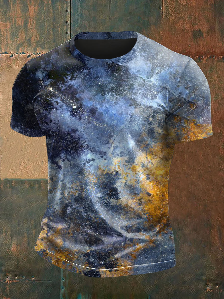 Camiseta casual con estampado de galaxia artística para hombre