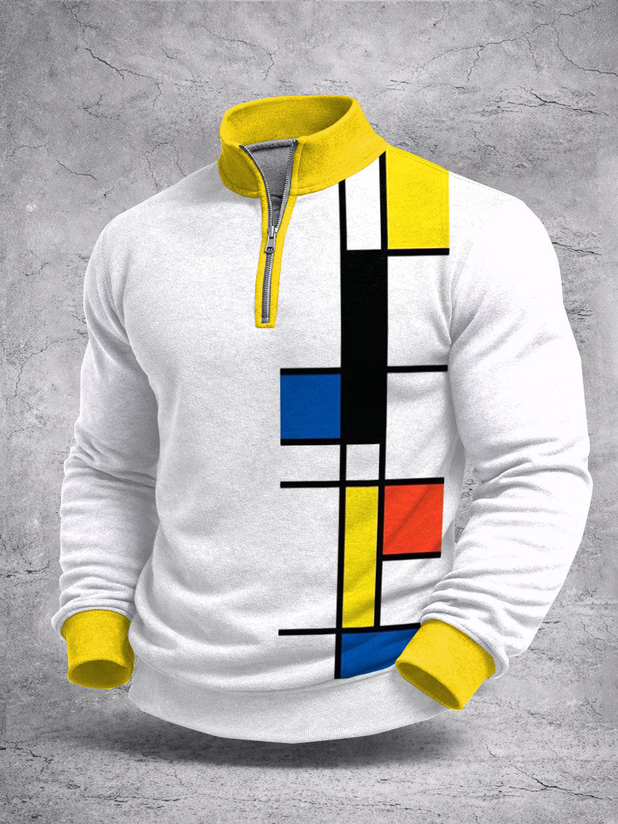 Sudadera de manga larga con estampado de bloques de color para hombres