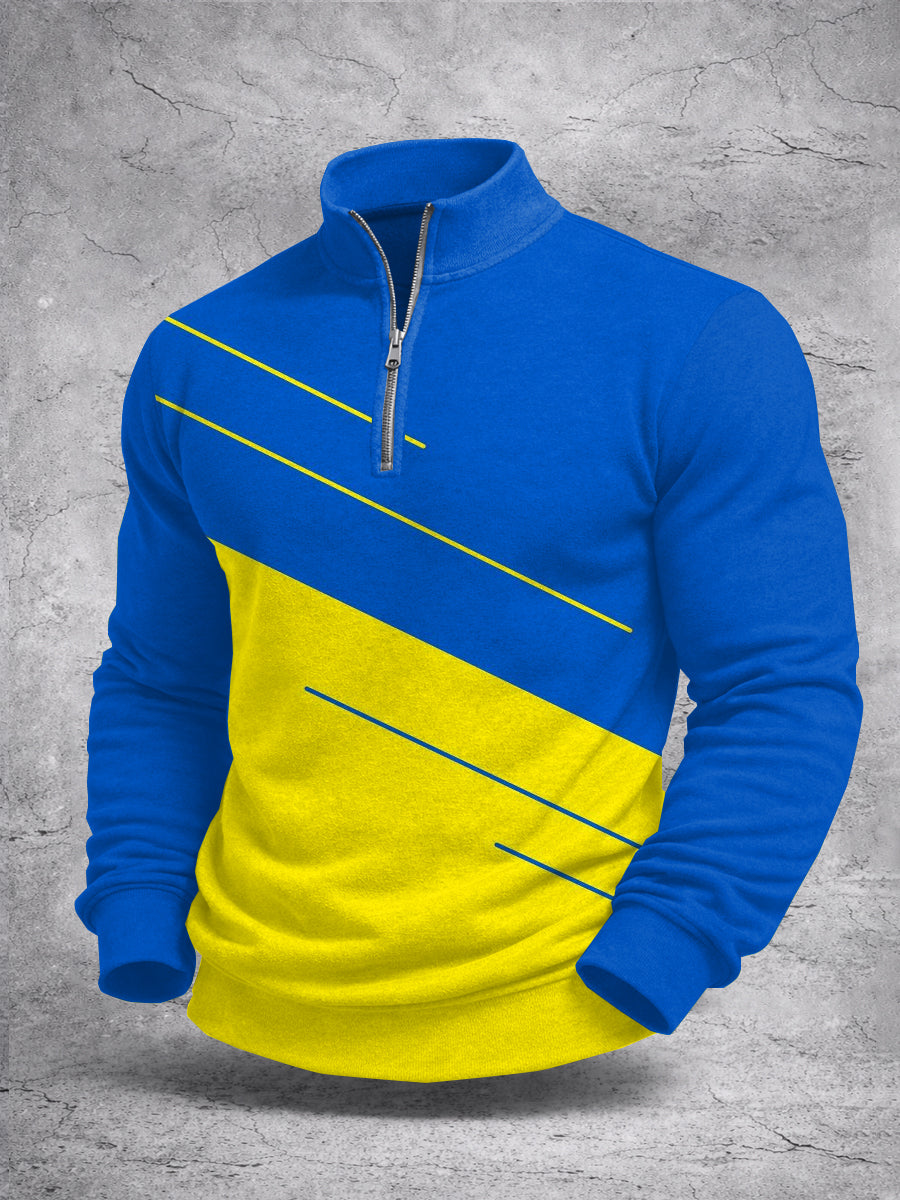 Sudadera de manga larga con estampado de bloques de color para hombres