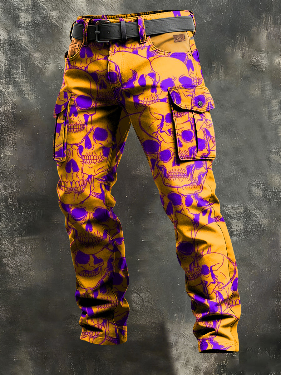 Hombres Retro vacaciones de negocios cráneo impresión del arte Casual Workwear Pantalones