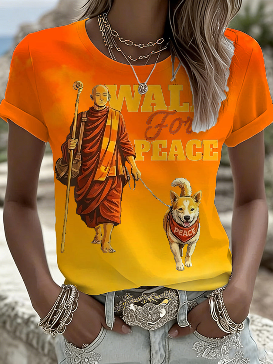 Camiseta con estampado de elementos "Walk For Peace" para mujer