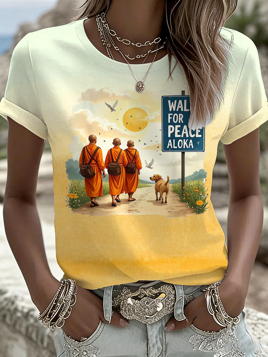 Camiseta con estampado de elementos "Walk For Peace" para mujer