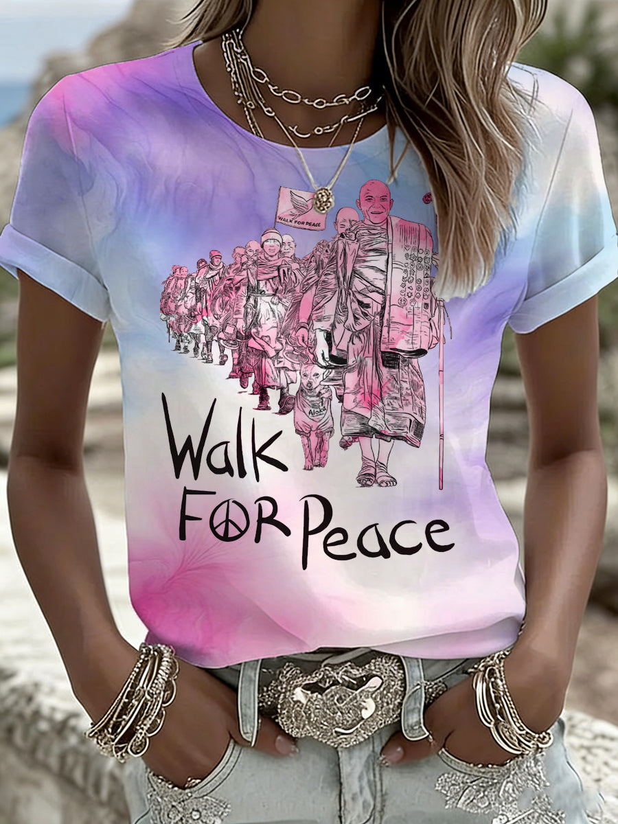 Camiseta con estampado de elementos "Walk For Peace" para mujer