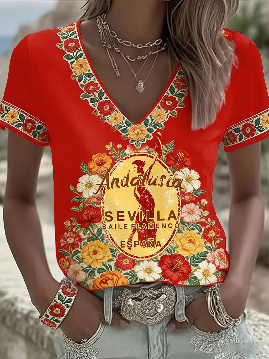 Camiseta estampada con arte de la Feria de Abril para mujer