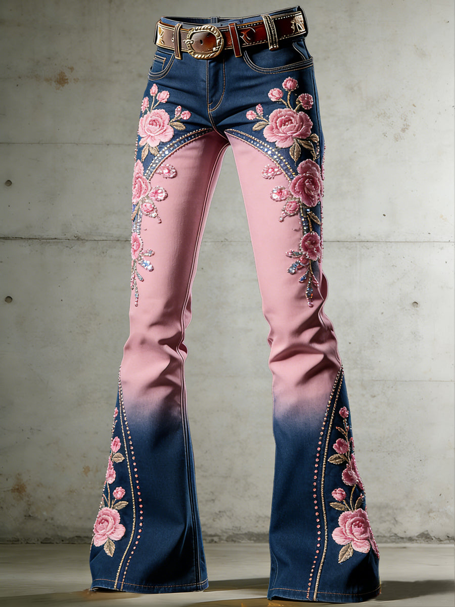 Pantalones acampanados con estampado de flores de mujer