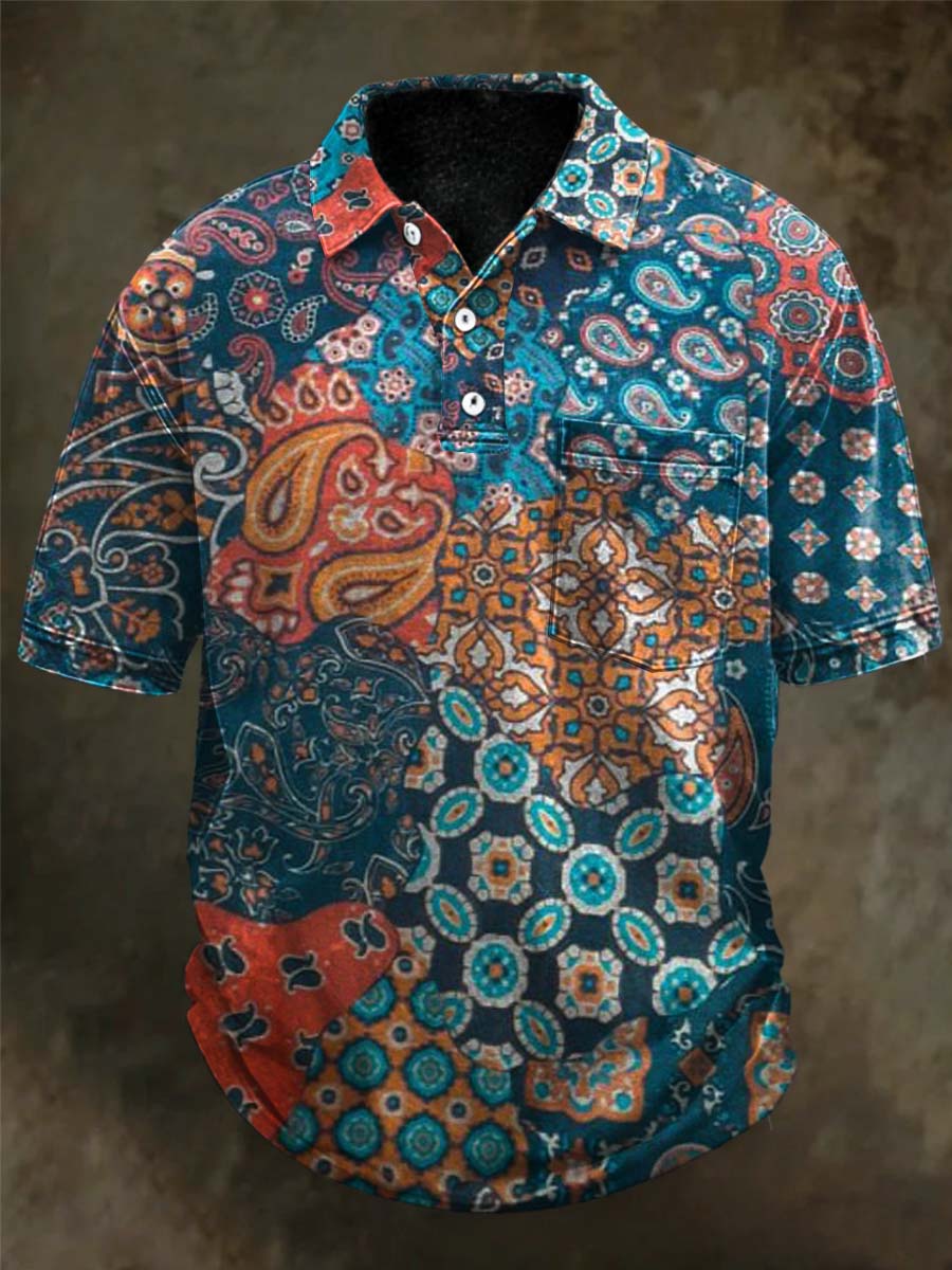 Patchwork Paisley Imprimir Casual Polo de manga corta