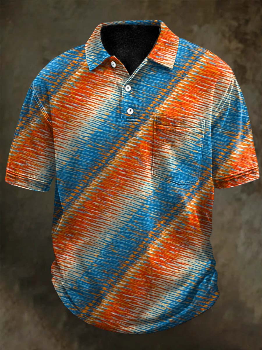 Polo de manga corta con estampado de estilo hippie y bolsillo casual