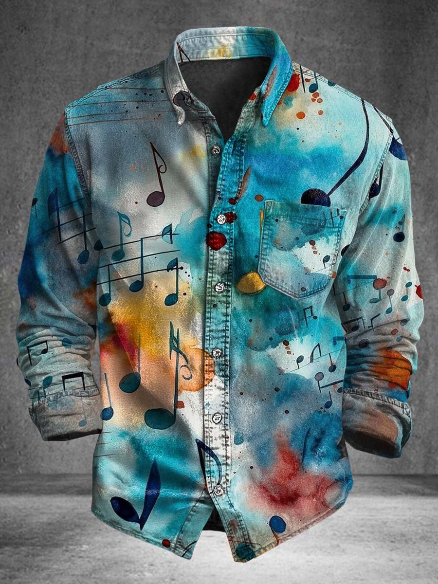 Acuarela Nota Imprimir Casual Camisa de manga larga