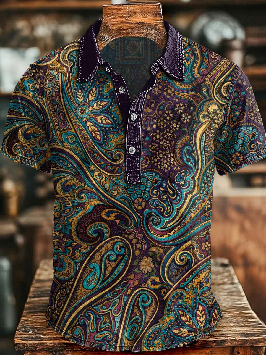 Polo de manga corta casual con estampado de Paisley retro