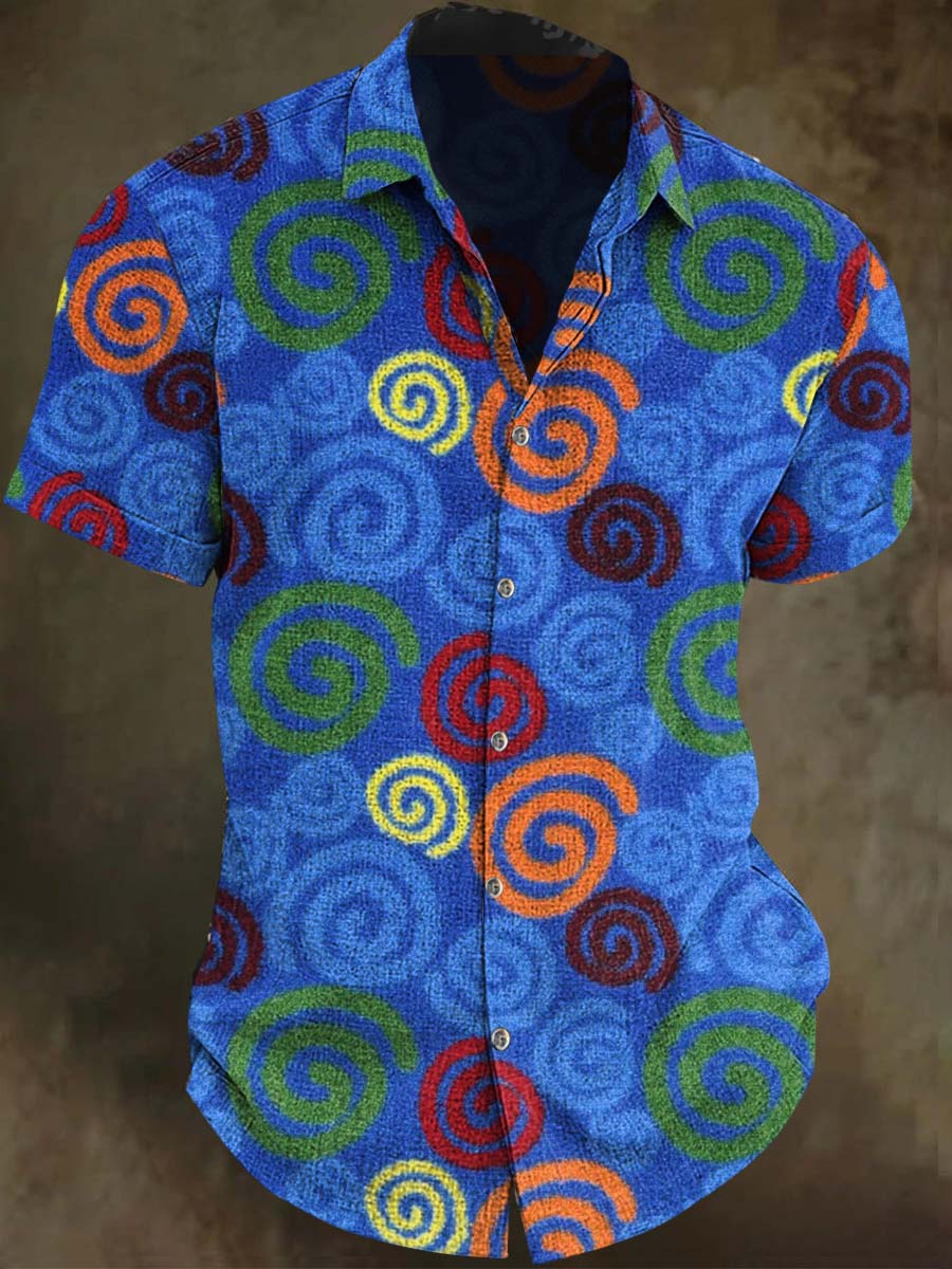 Camisa de manga corta casual con estampado de arcoiris abstracto
