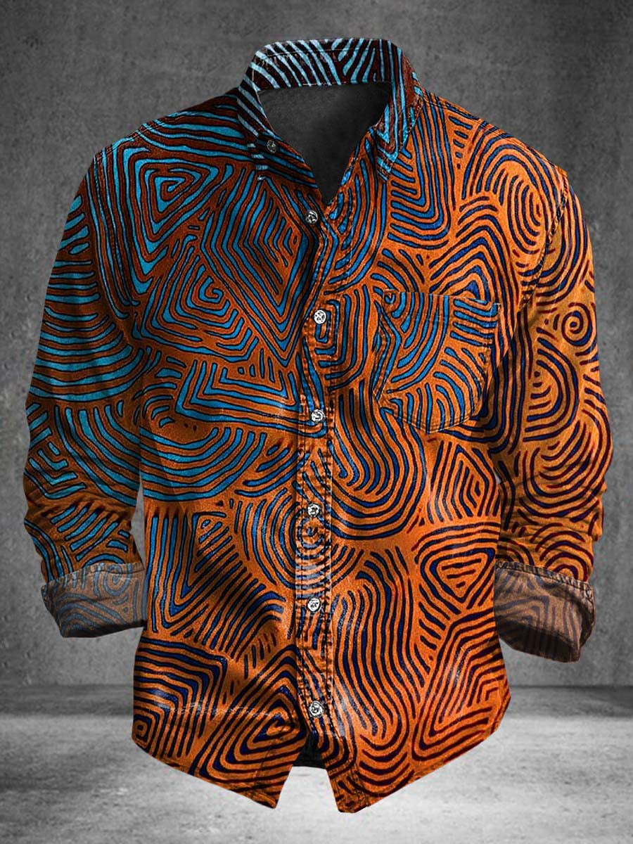 Camisa de manga larga casual con estampado de textura topográfica