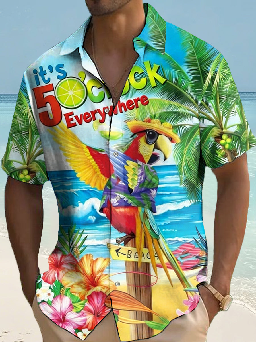 De los hombres estoy jubilado es 5 en punto en todas partes Parrot Print Casual camisa de manga corta