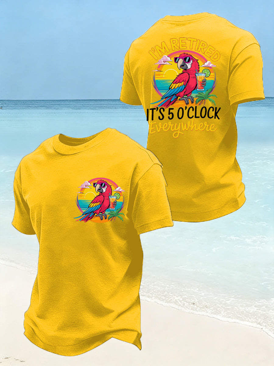 Divertido de los hombres estoy retirado es 5 en punto en todas partes Parrot Print Casual Tee
