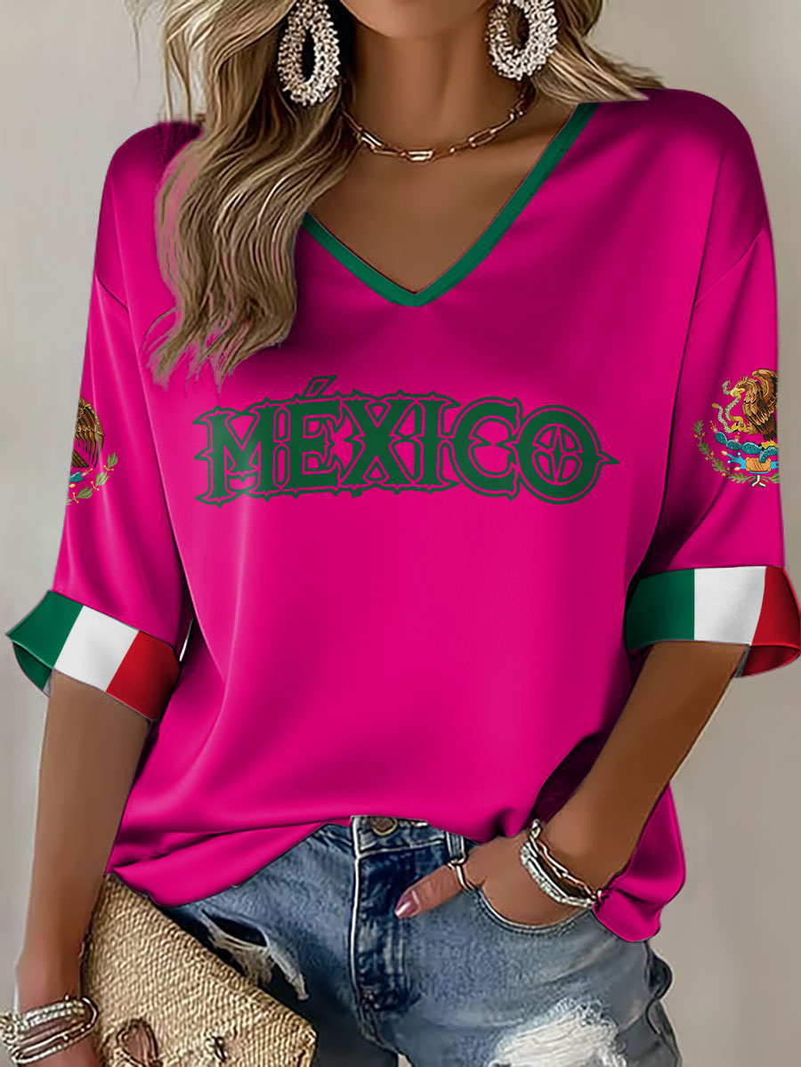 Camiseta de waffle con estampado de amante del béisbol mexicano para mujer