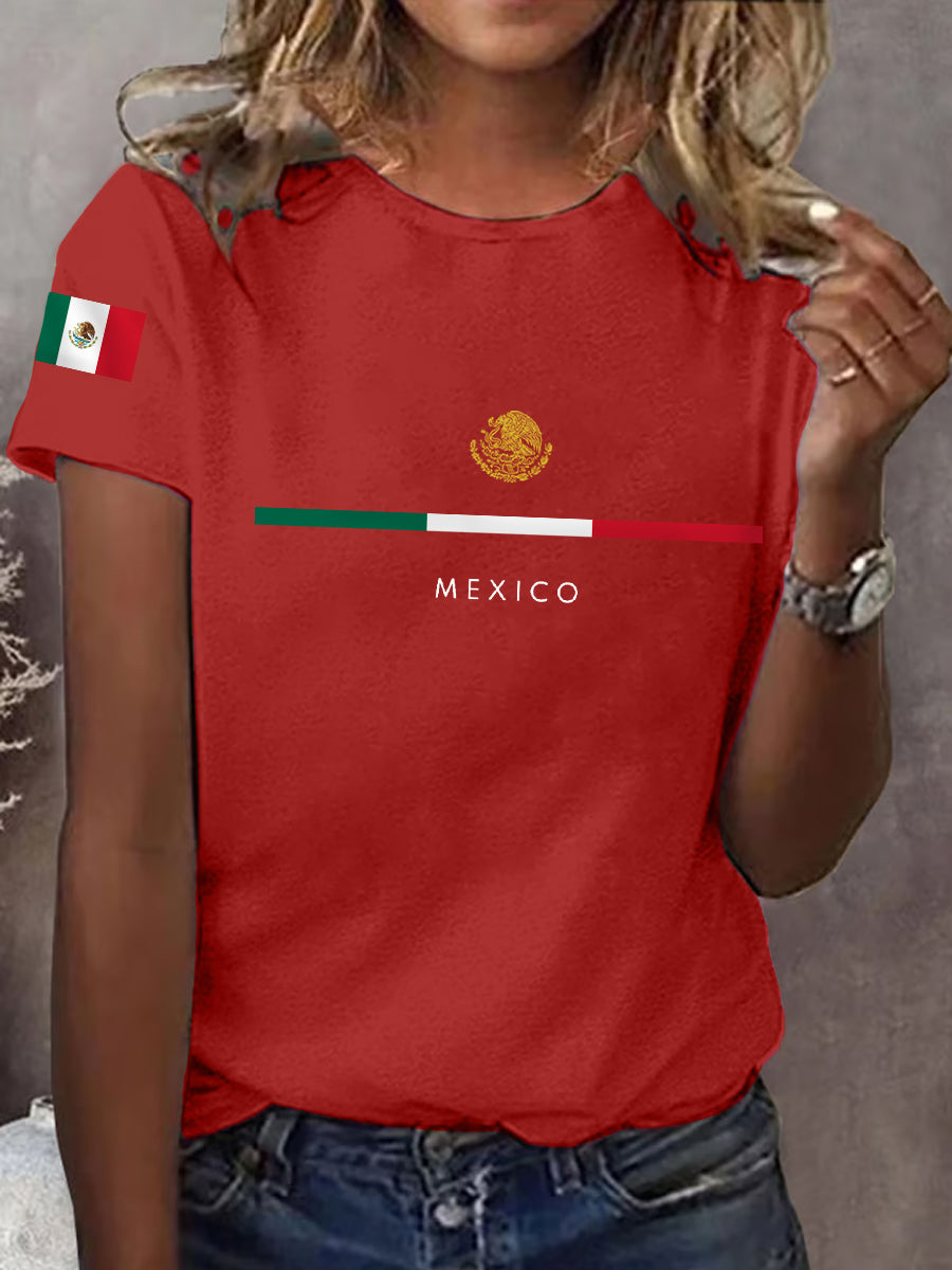 Camiseta casual con estampado de bandera mexicana para mujer