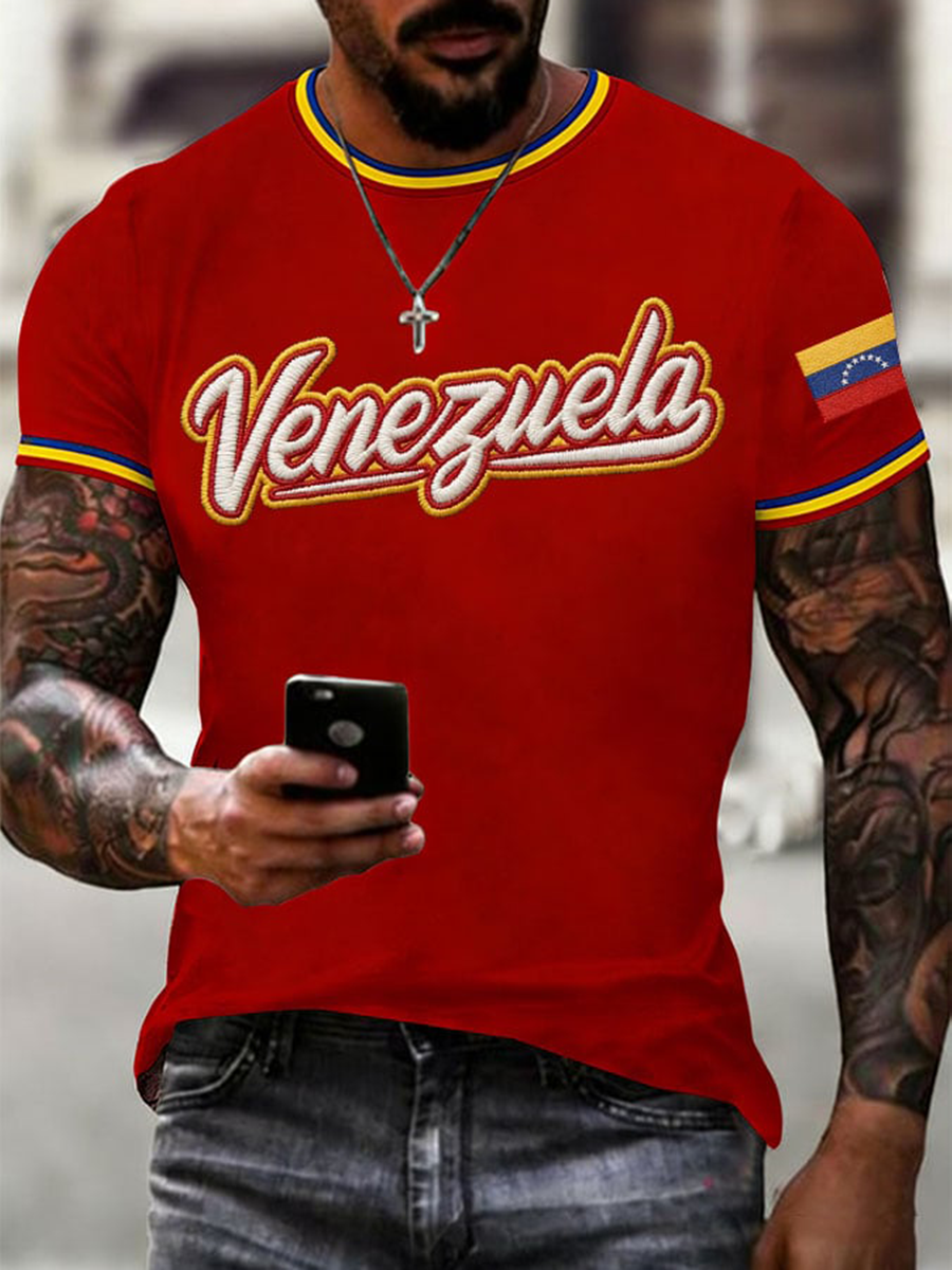 Camiseta de beisbol para hombre de Venezuela, estampada, de manga corta