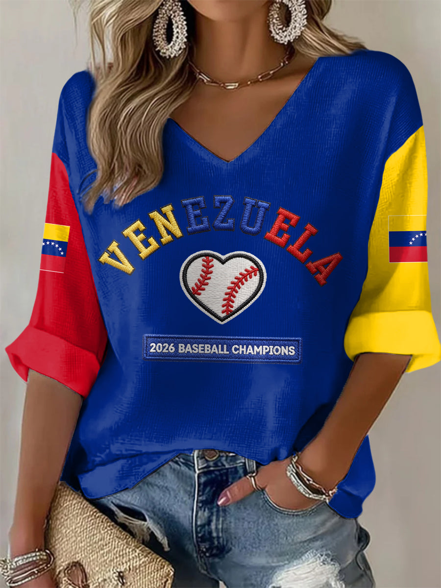 Mujeres Celebrar Venezuela Campeones 2026 Imprimir Casual Waffle Camiseta