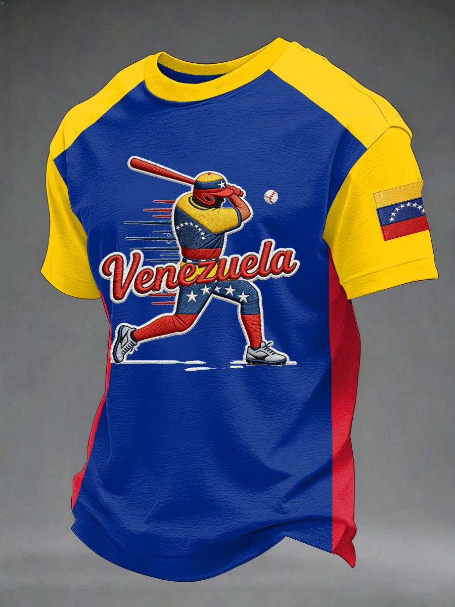 Camiseta casual con estampado de béisbol de Venezuela para hombre