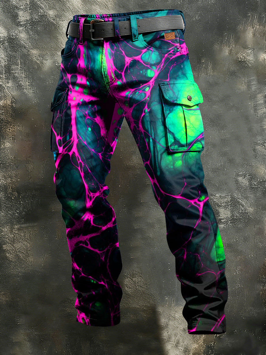 Hombres Retro vacaciones negocios psicodélico impresión del arte pantalones de trabajo Casual