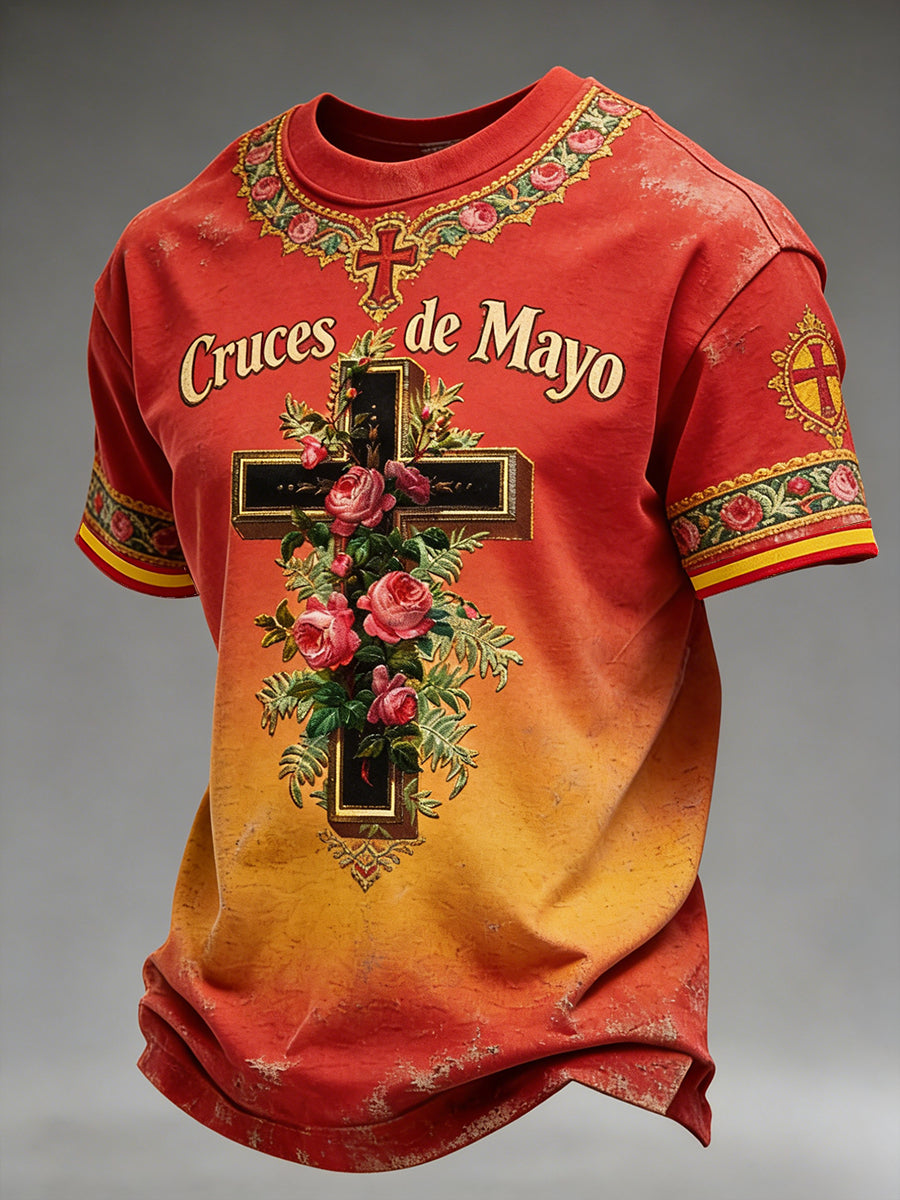 Camiseta casual estampada con diseño cruzado y estampado de varios personajes para hombre
