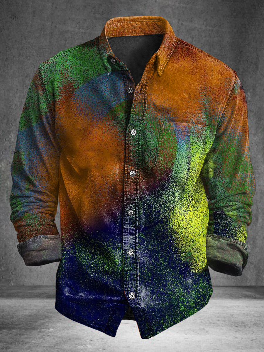 Camisa de manga larga informal con estampado irregular de color abstracto