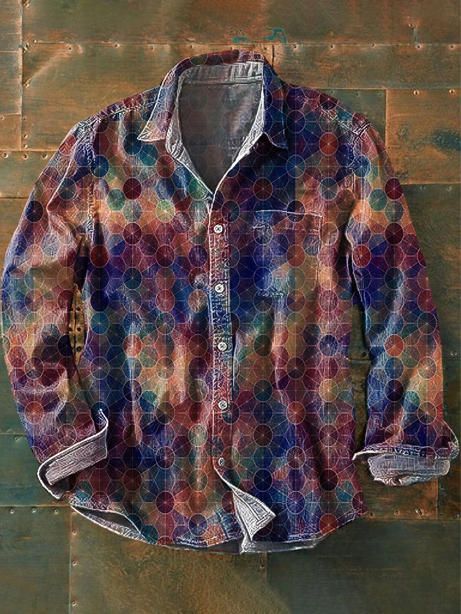 Camisa de manga larga casual de impresión gráfica colorida irregular
