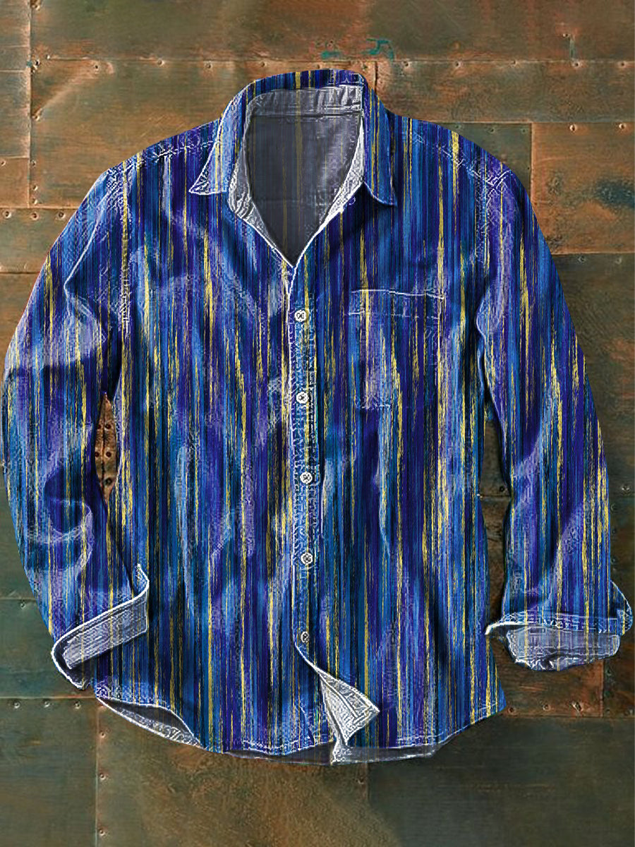 Camisa de manga larga casual con estampado de línea repetida irregular