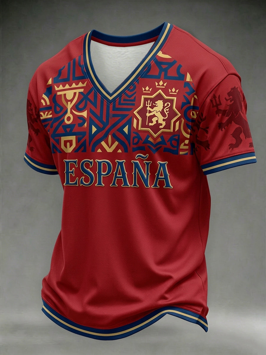 Camiseta con cuello en v estampado de amante de fútbol de España para hombre