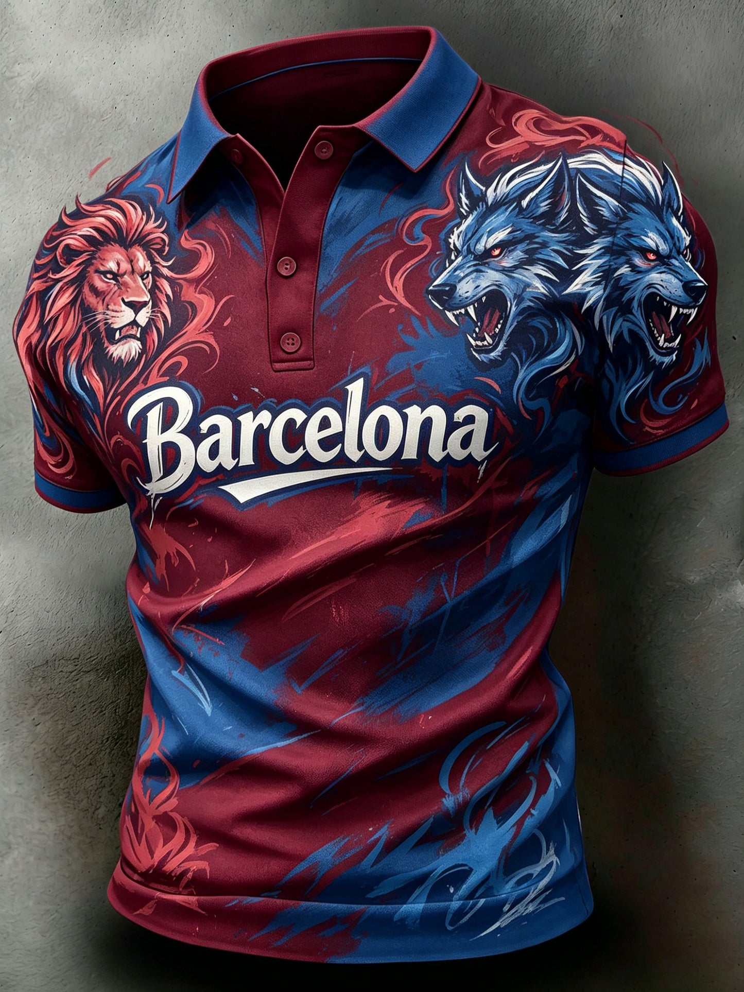 Camisa polo con estampado de arte para aficionados al fútbol del Barcelona para hombre