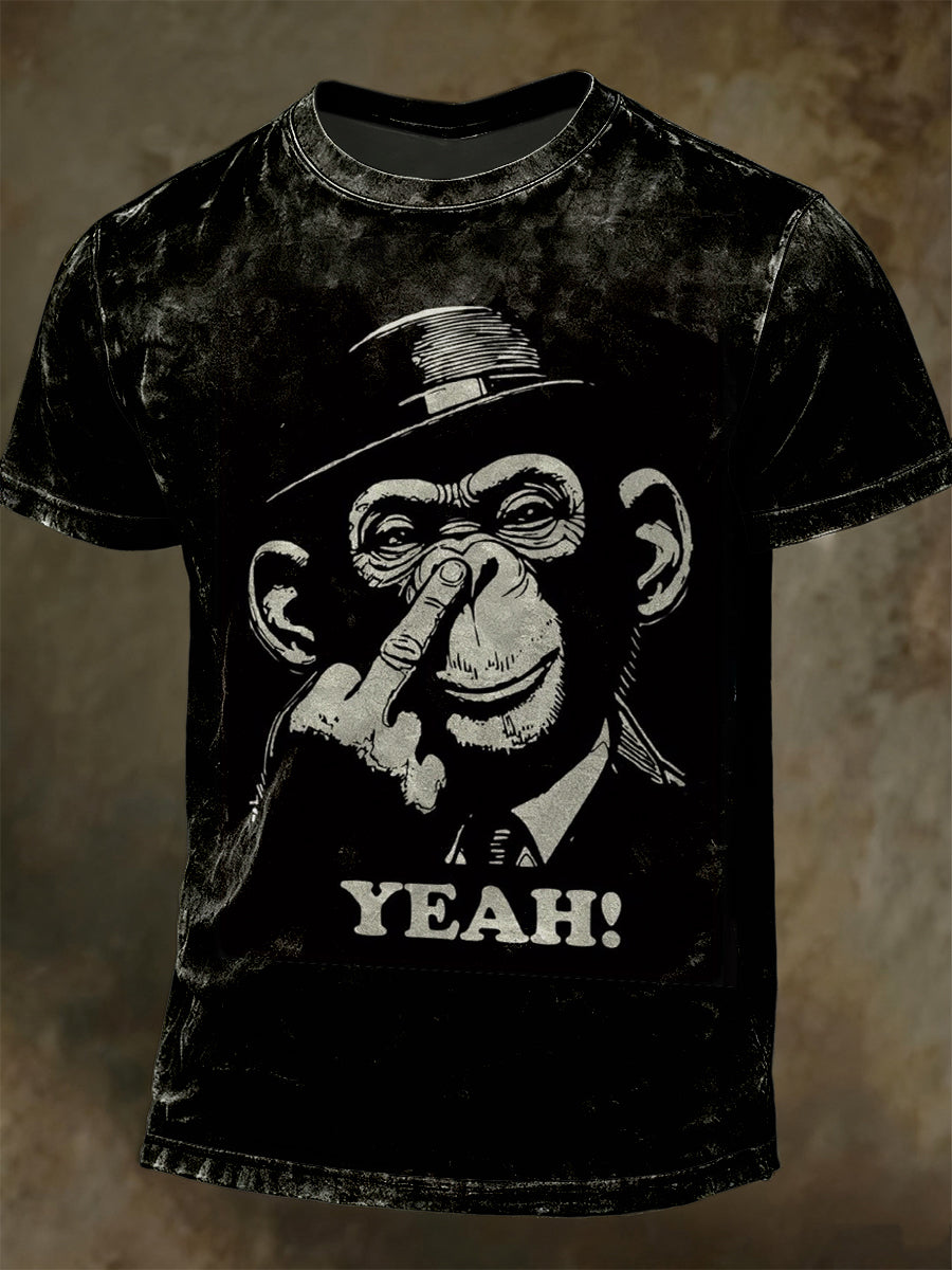 Fun Gorilla Print Casual Camiseta de manga corta
