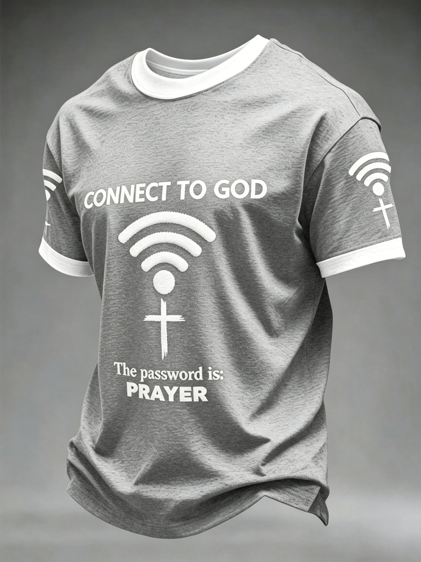 Camiseta casual con estampado "Connect To God,The Password IS Prayer" para hombre