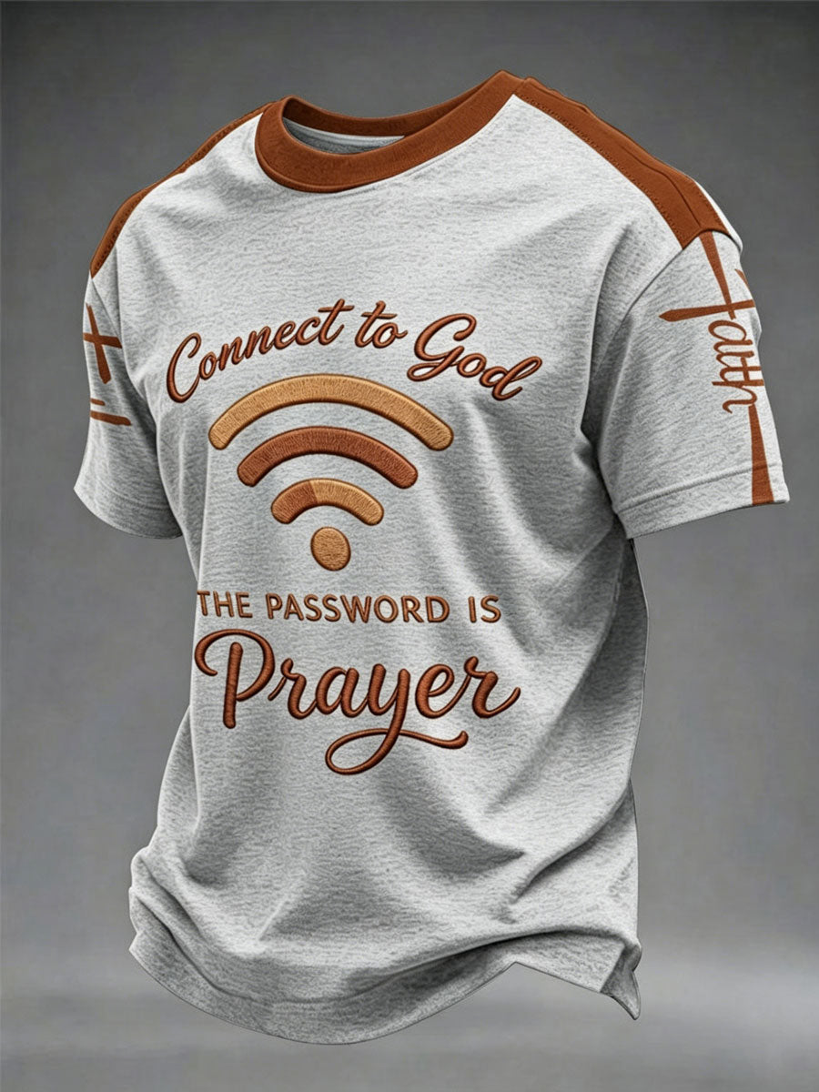 Camiseta casual estampada para hombre: «Conéctate con Dios, la contraseña es la oración»