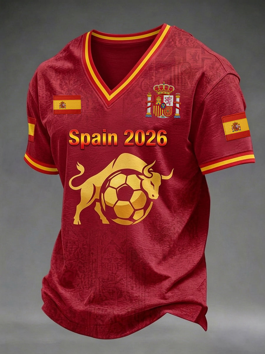 Regalo para hombres: camiseta informal con estampado y cuello en V para aficionados a la selección española de fútbol