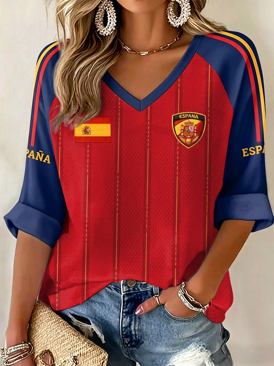 Mujer Regalo Para España Los aficionados al fútbol Imprimir Casual Camiseta de manga larga