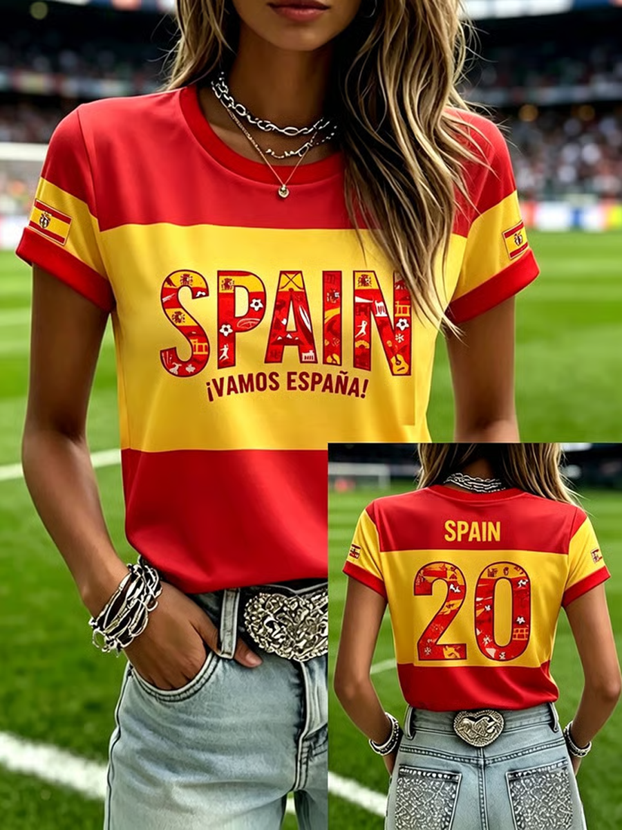 Camiseta de manga corta con estampado de fútbol femenino en español