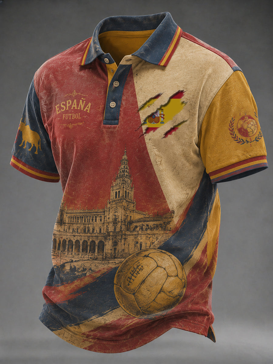 Top casual con estampado de fútbol español para hombre