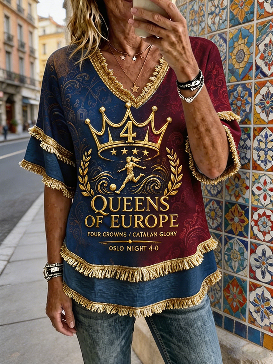 Camisas de lino estampadas con diseño de la reina de Europa para mujer