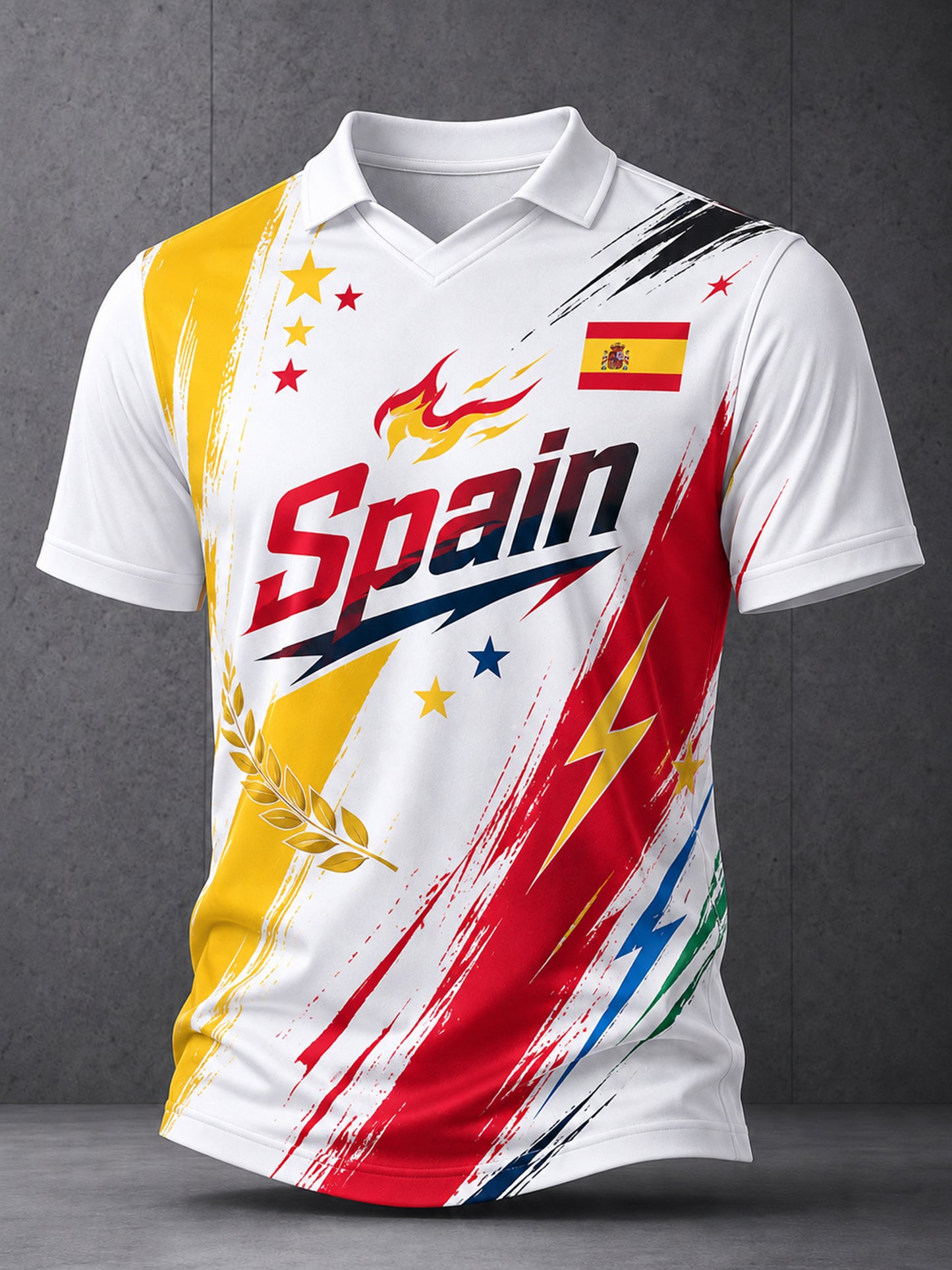 Top de cuello en V con estampado de arte de fan de fútbol español para hombre